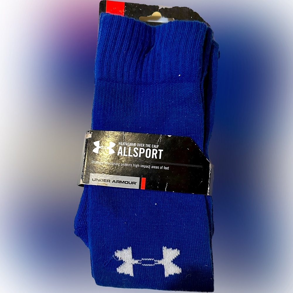 UNDER ARMOUR HEATGEAR OVER CALF ALL SPORT ROYAL BLUE SOCKS MD FOOTBALL SOFTBALL